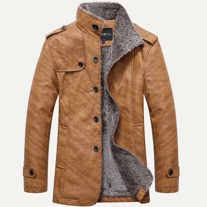 Mens Leather Jacket with Warm Fleece Lining Winter Coat