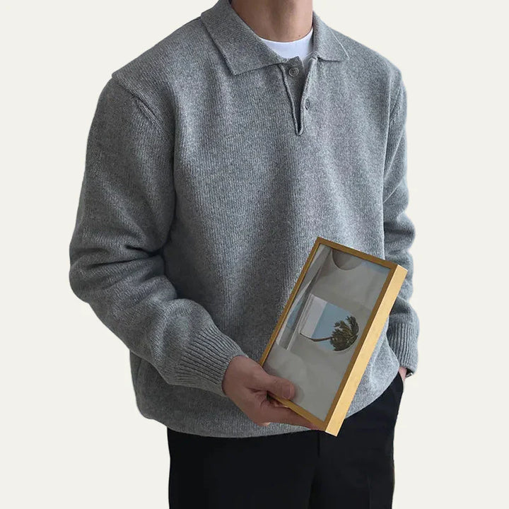 Mens Knit Polo Sweater Oversized Fit
