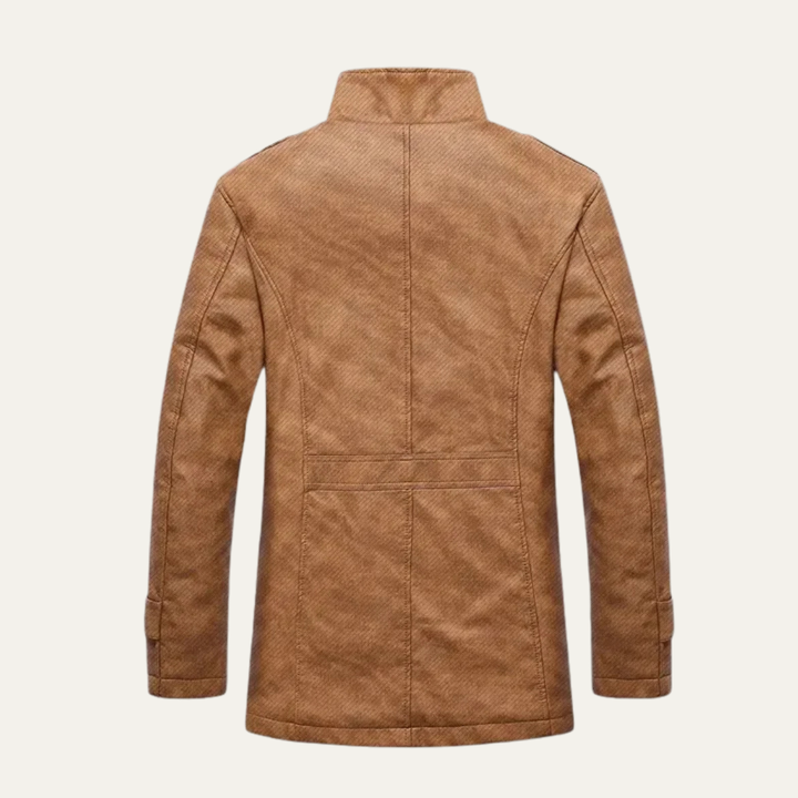 Mens Leather Jacket with Warm Fleece Lining Winter Coat