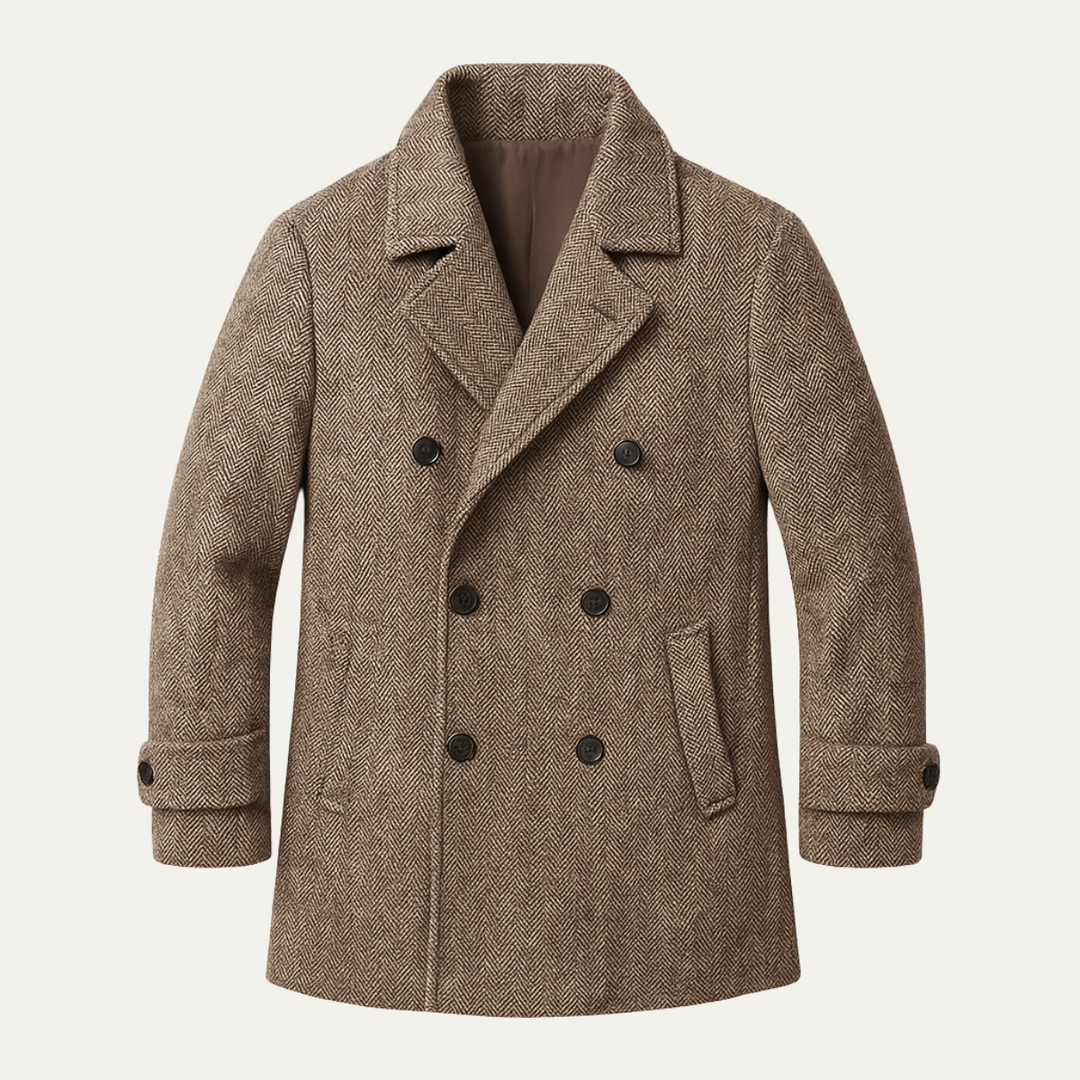 Mens Tailored Double-Breasted Wool Overcoat Vintage Fit - BritishMode