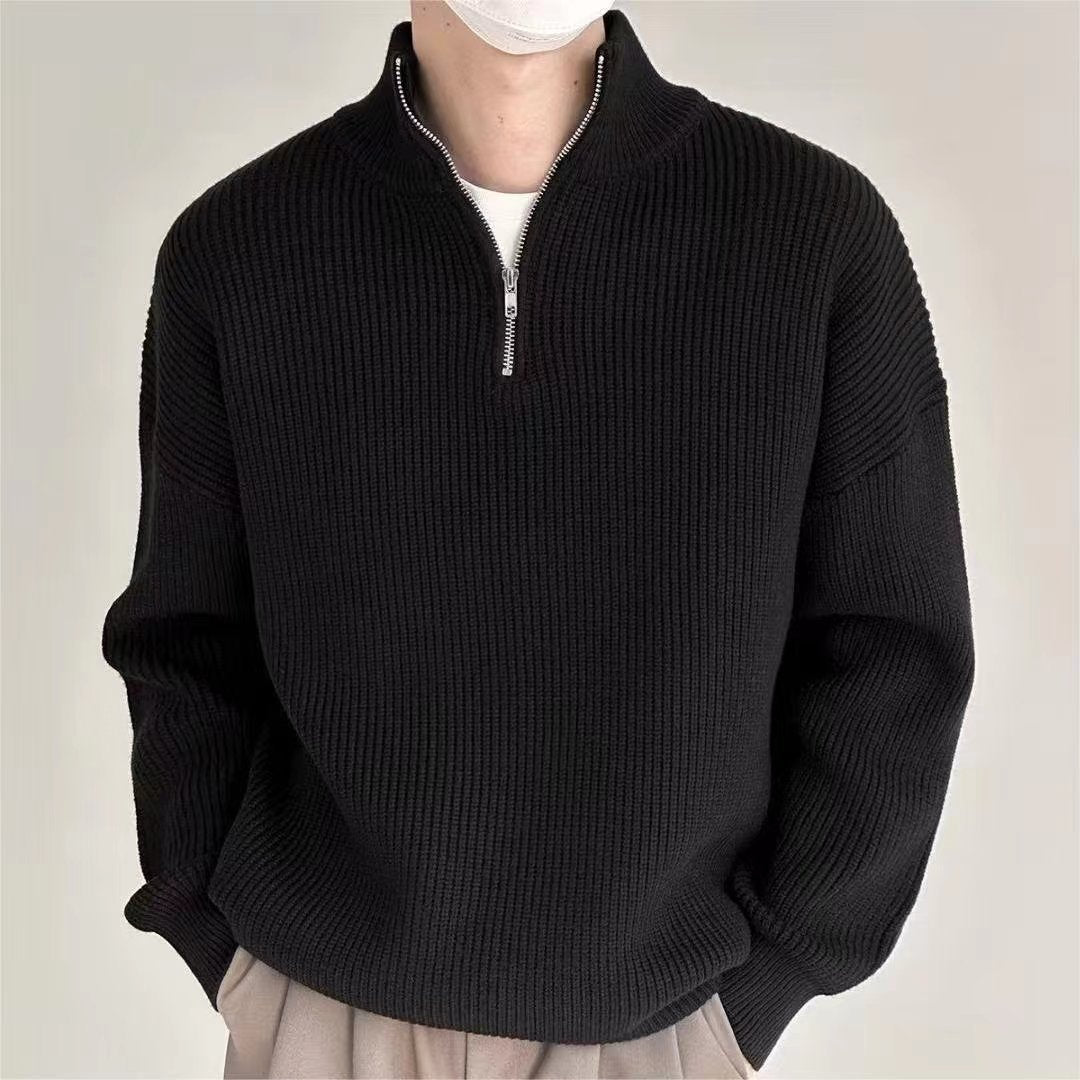 Mens Zip Sweater Casual Textured Fit