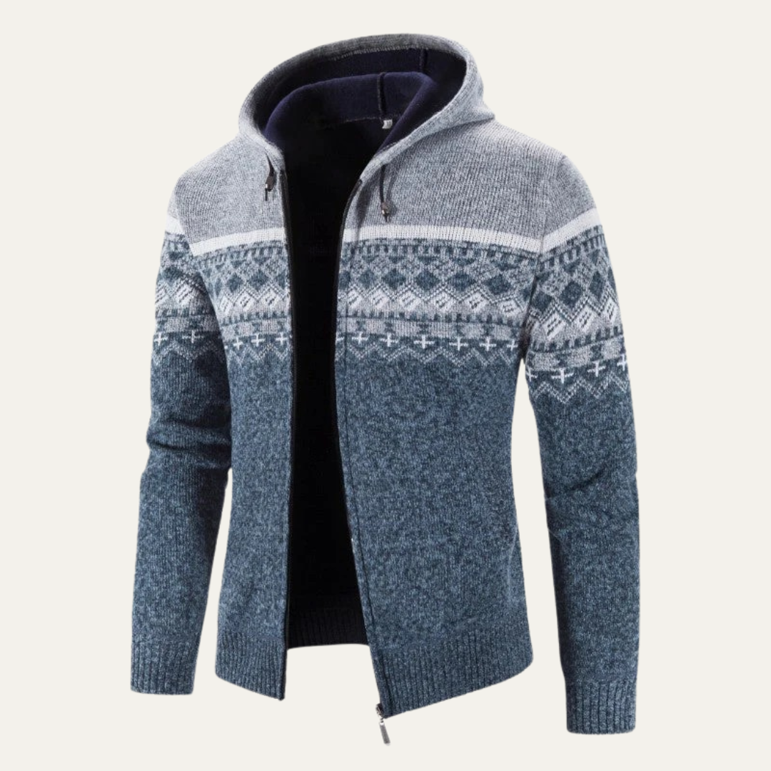 Mens Knit Hooded Zip Jacket Color Block Design