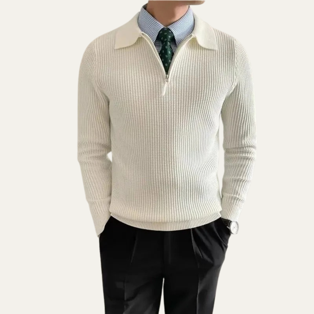 Mens Rib Knit Polo Sweater Quarter Zip