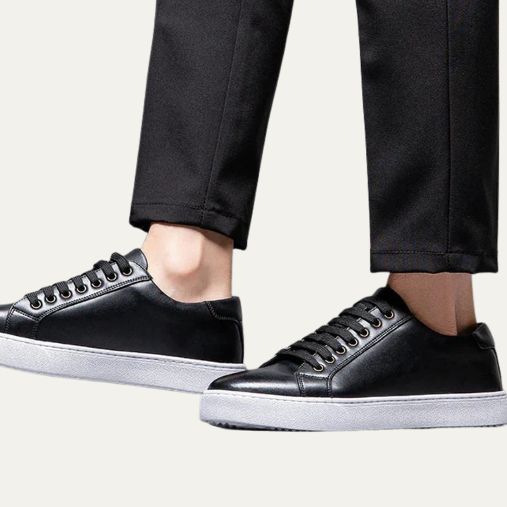 Mens Leather Low-Top Sneakers Thick Cupsole