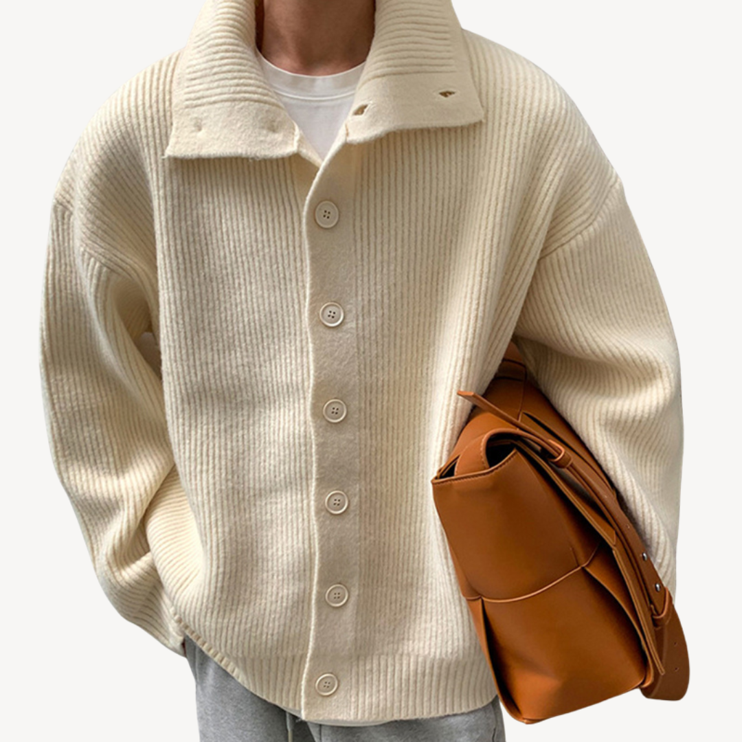 Mens Ribbed Knit Cardigan with Buttons