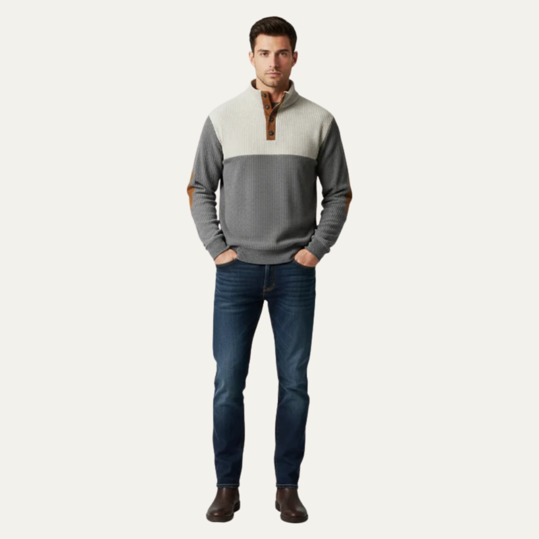 Mens Sweater Button Placket Color Block Design