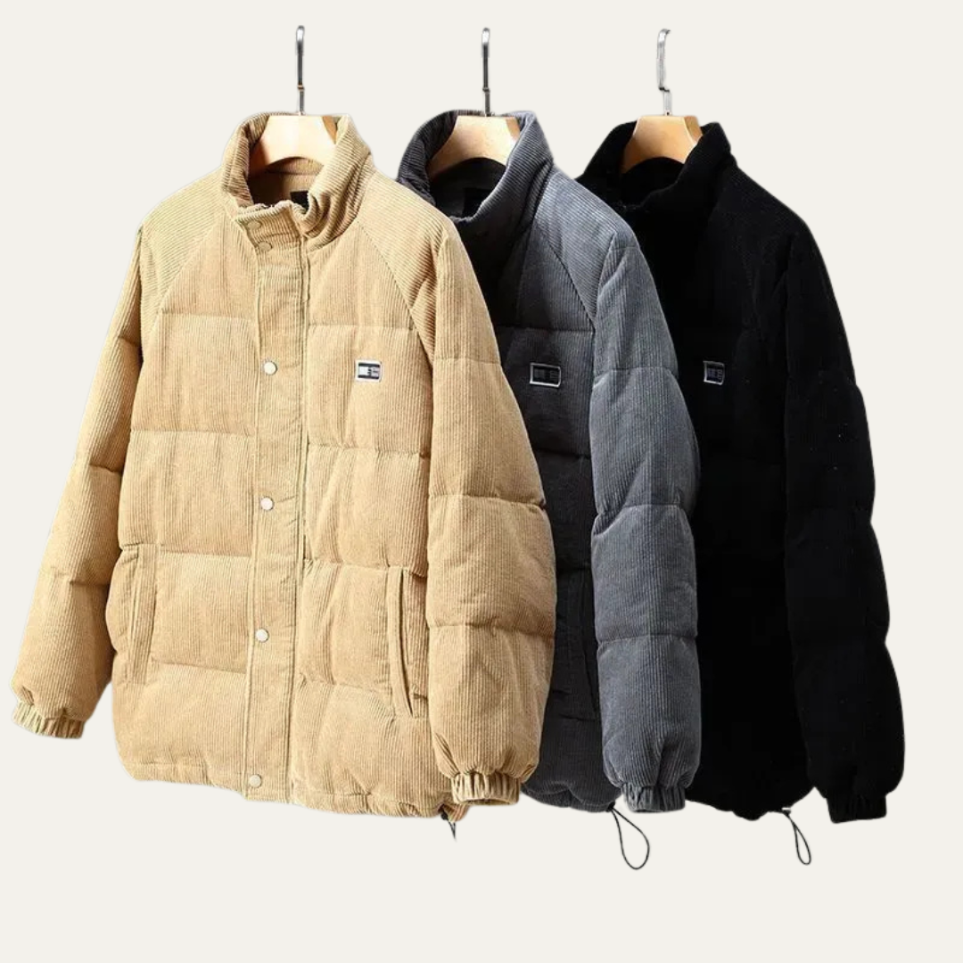 Mens Quilted Corduroy Puffer Jacket Padded Fit - BritishMode