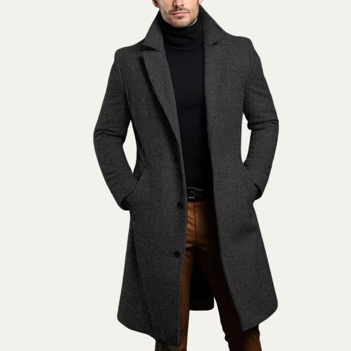 Mens Tailored Overcoat Wool Three-Button Long Fit