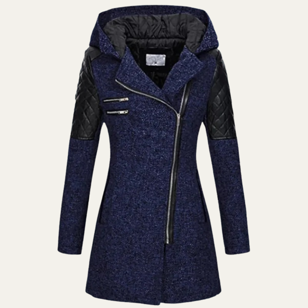 Womens Mid-Length Winter Coat Asymmetrical Zip