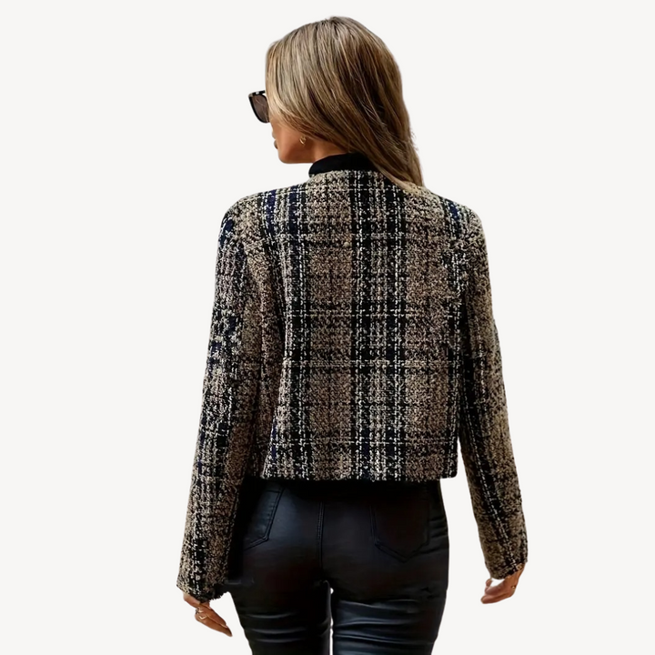 Womens Tweed Blazer Checkered Pattern Classic Fit