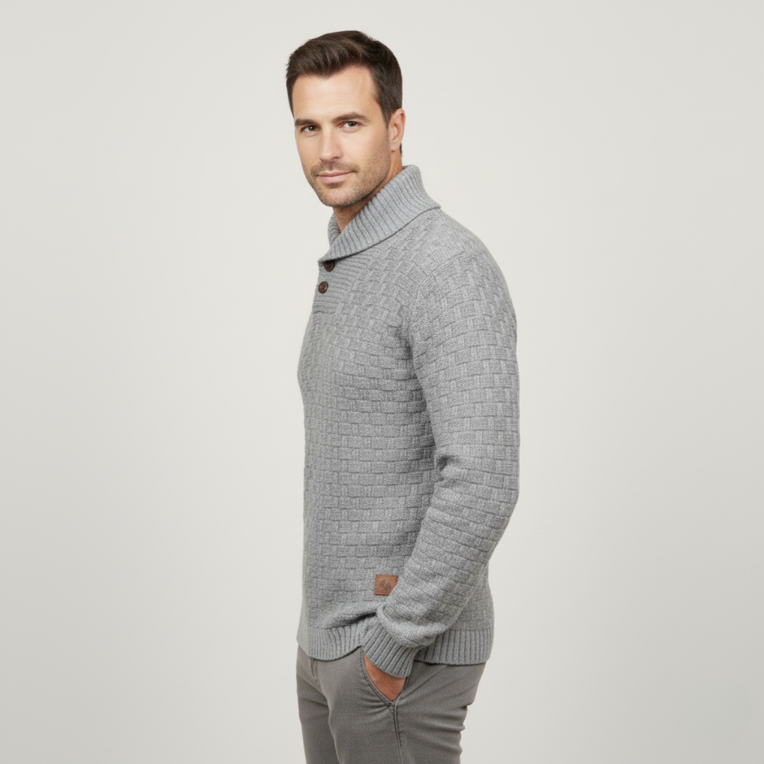 Mens Knit Sweater Textured Basketweave Shawl Collar