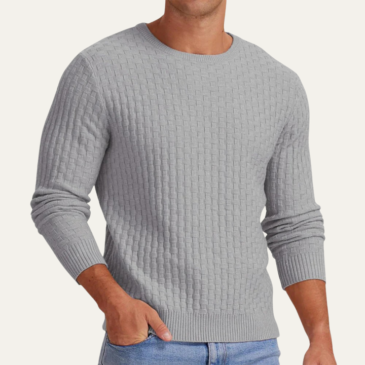 Mens Crew Neck Sweater Textured Basket Weave Knit