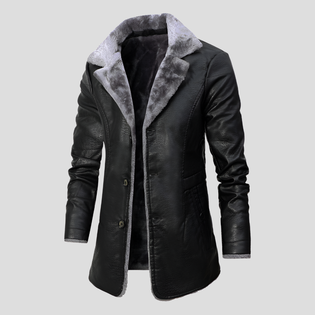 Mens Leather Coat with Shearling Lining Regular Fit - BritishMode