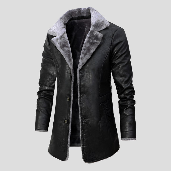 Mens Leather Coat with Shearling Lining Regular Fit - BritishMode