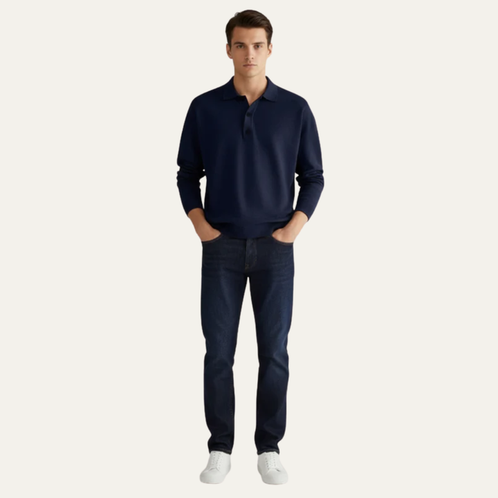 Mens Polo Sweater Fine Knit Long Sleeve