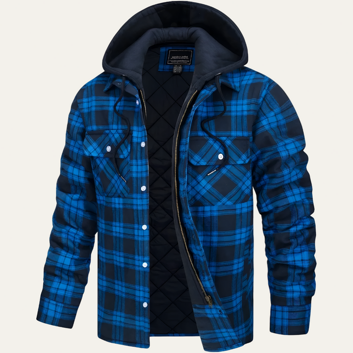 Mens Flannel Jacket with Removable Hood Relaxed Fit