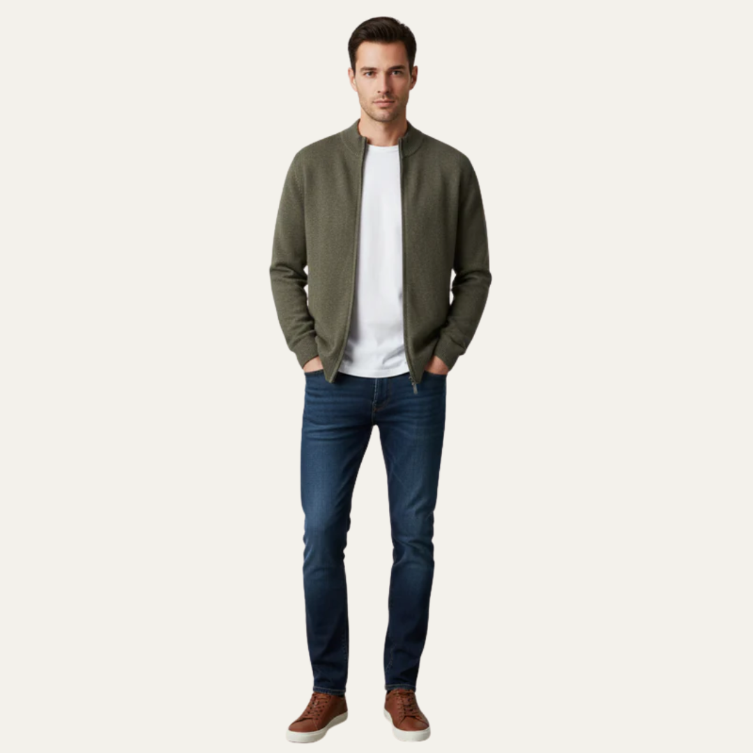 Mens Knit Bomber Cardigan Full Zip High Neck