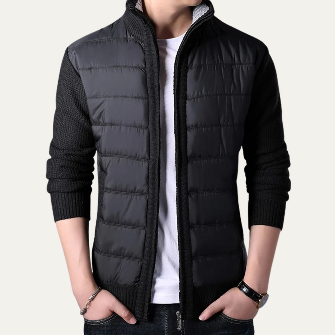 Mens Puffer Jacket Knit Sleeves Zip-Up Winter - BritishMode