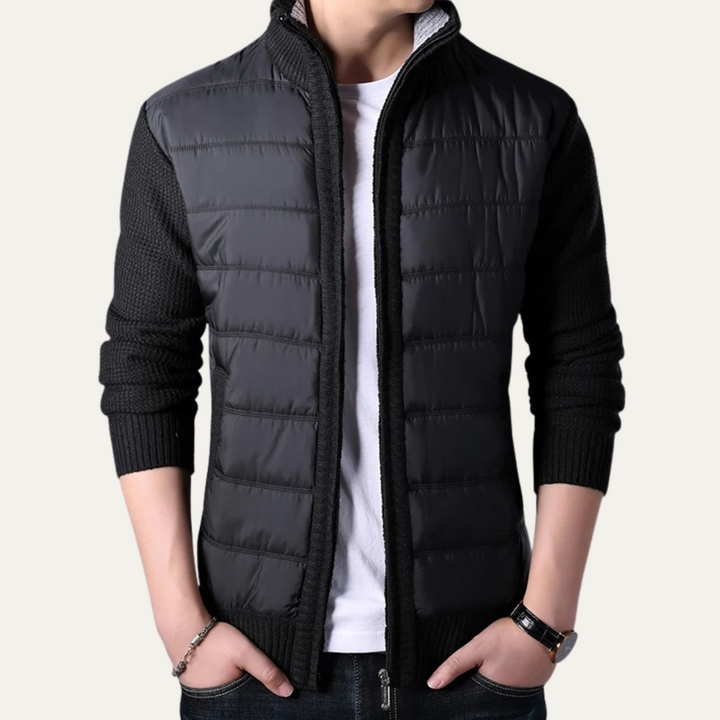 Mens Puffer Jacket Knit Sleeves Zip-Up Winter - BritishMode