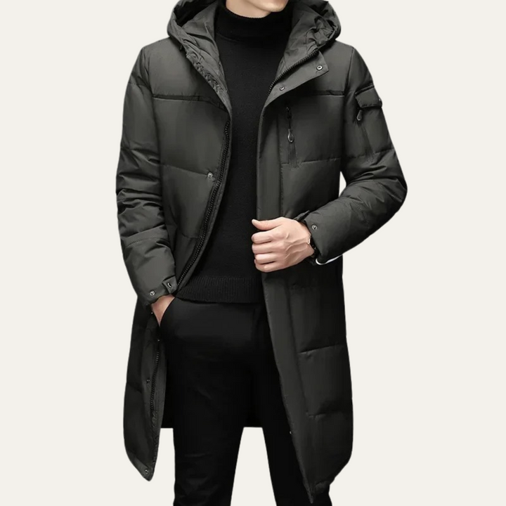 Mens Quilted Puffer Coat Long Fit with Hood