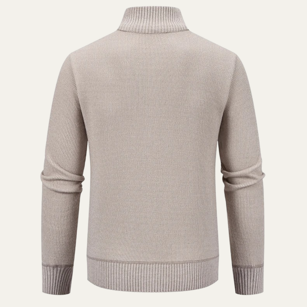 Mens Fleece Knit Zip Cardigan with Pockets Elegant Fit