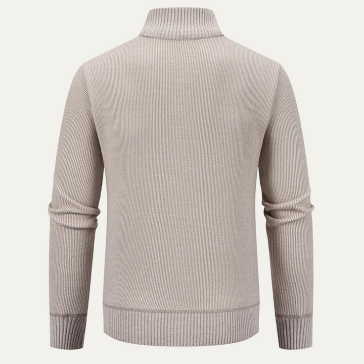 Mens Fleece Knit Zip Cardigan with Pockets Elegant Fit