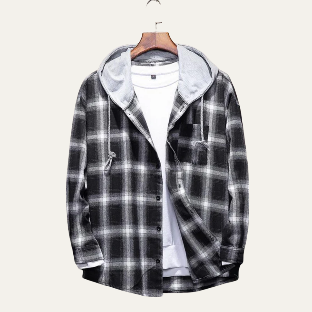 Mens Flannel Shirt Hooded Plaid Casual Fit