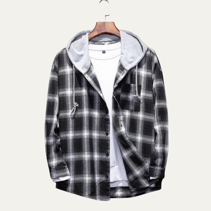 Mens Flannel Shirt Hooded Plaid Casual Fit