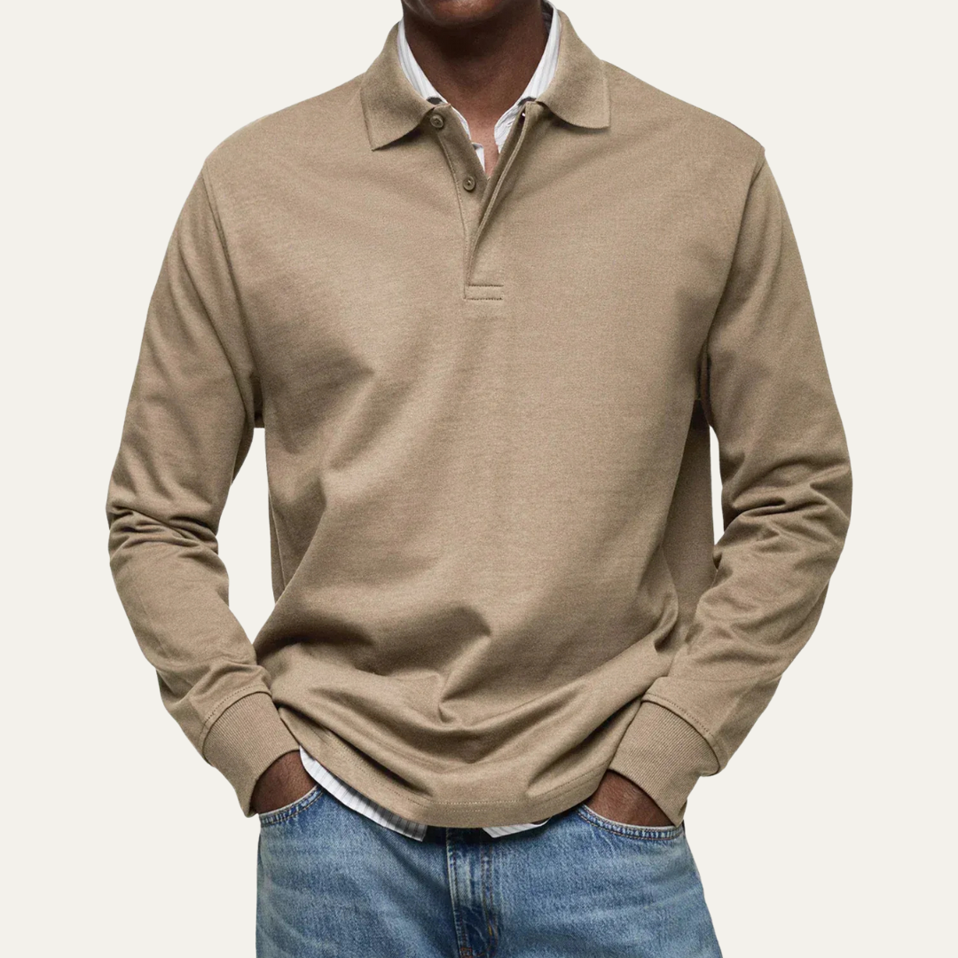 Mens Long Sleeve Polo Shirt Heavy Jersey Knit