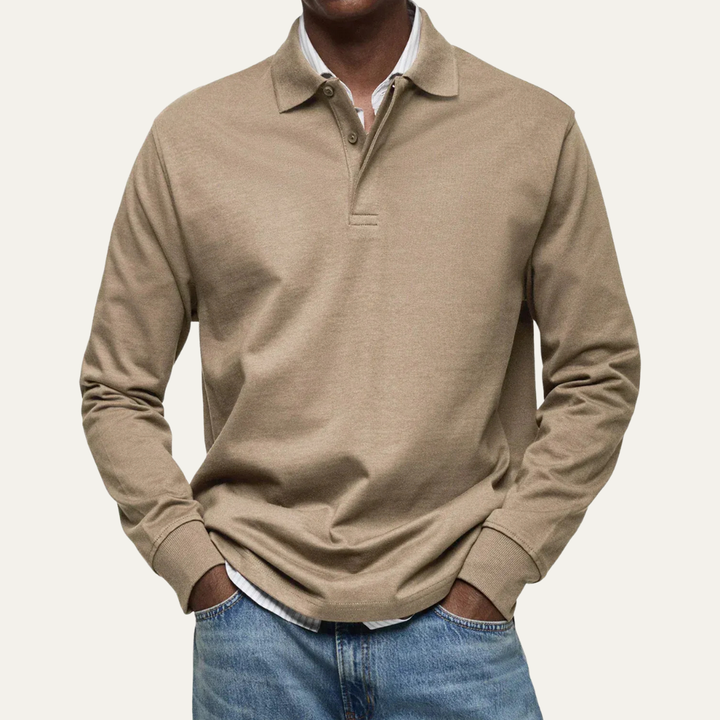 Mens Long Sleeve Polo Shirt Heavy Jersey Knit