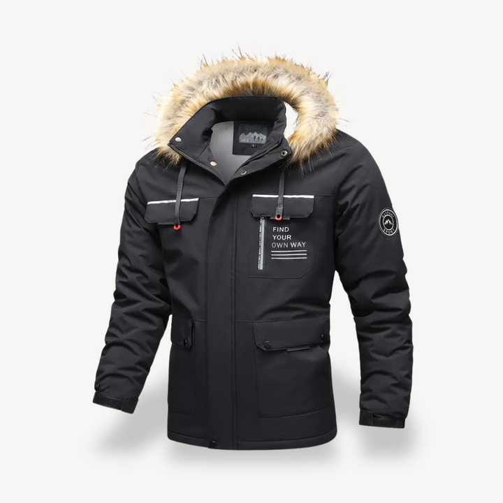 Mens Insulated Puffer Jacket with Detachable Faux Fur Hood