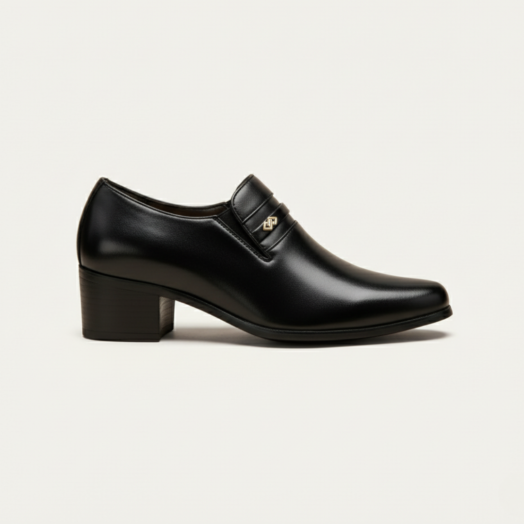 Mens Leather Dress Shoes Slip-On Cuban Heel Loafers - BritishMode