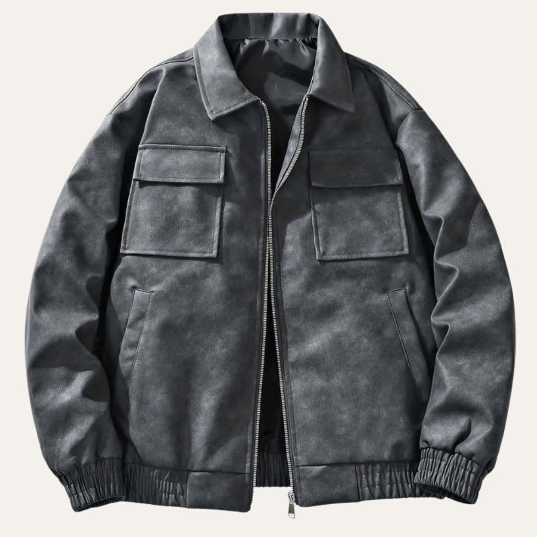 Mens Bomber Jacket Relaxed Fit with Chest Flap Pockets
