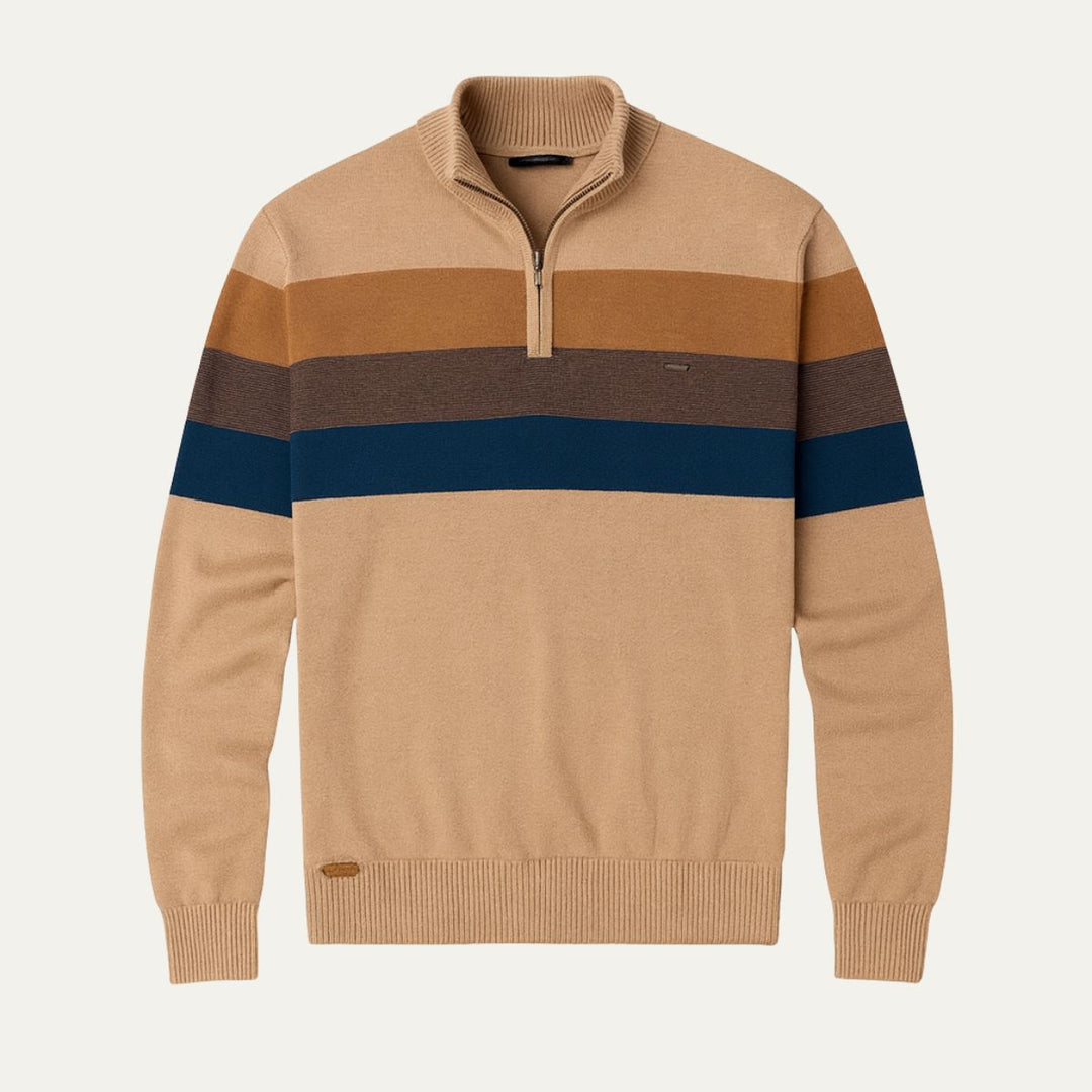 Mens Knit Jumper Quarter Zip Striped Pattern
