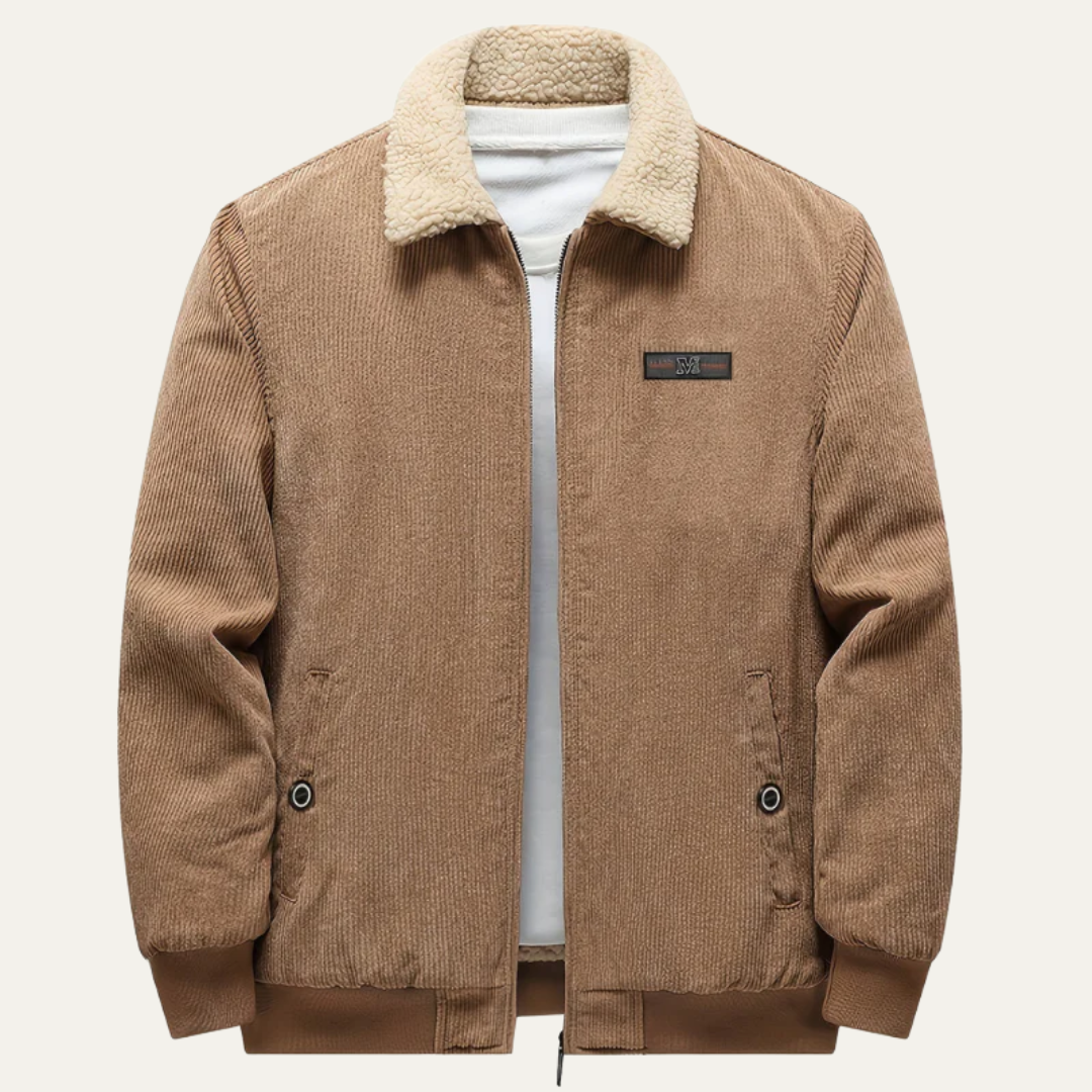 Mens Corduroy Jacket with Shearling Collar Zip Front