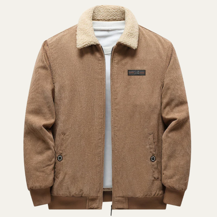Mens Corduroy Jacket with Shearling Collar Zip Front