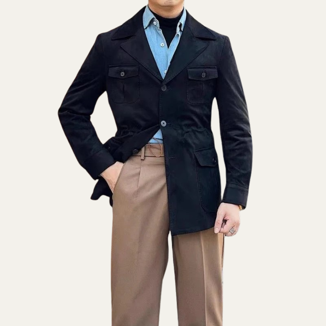 Mens Suede Field Jacket Four Flap Pockets