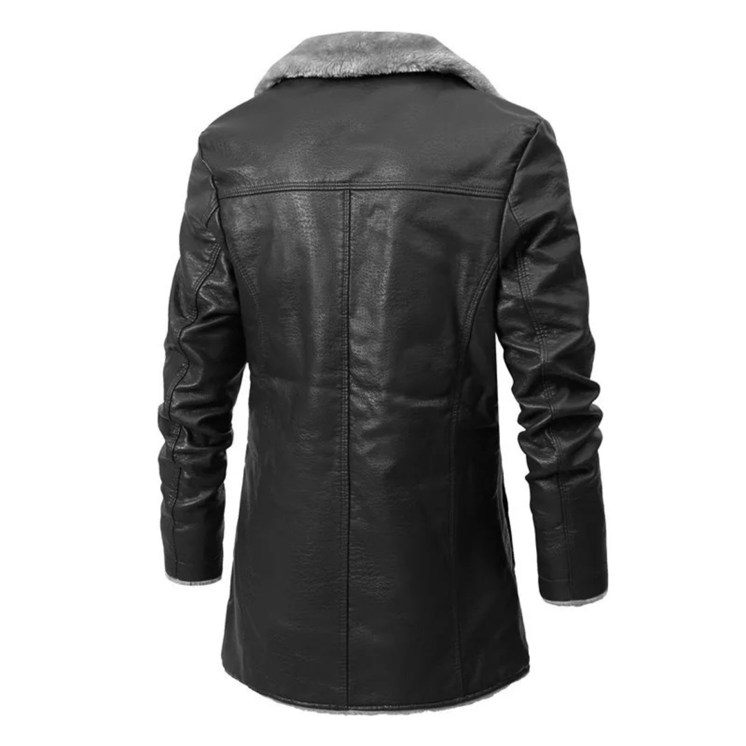 Mens Faux Leather Coat Shearling Lined Regular Fit