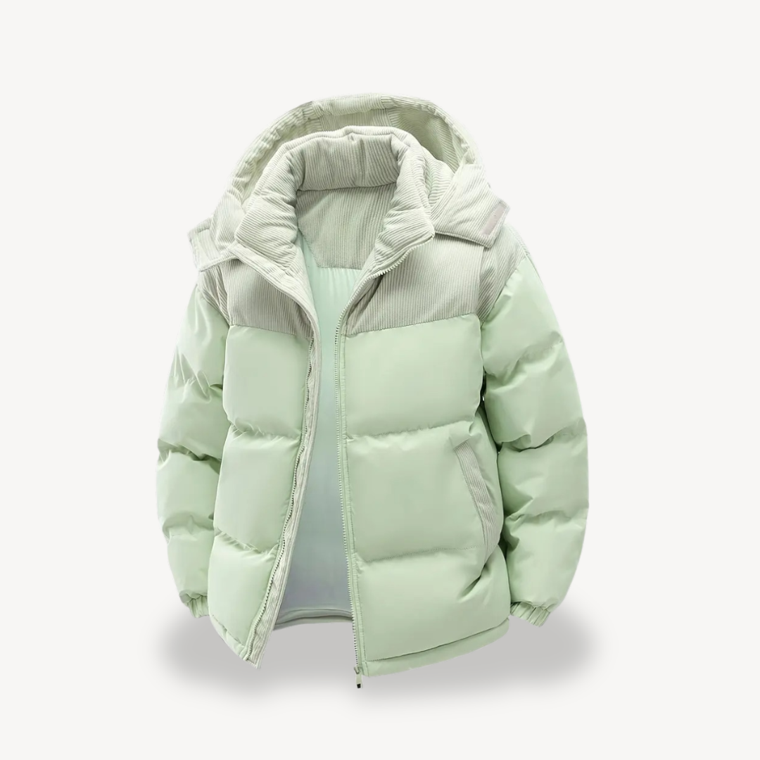Mens Puffer Jacket Corduroy Hooded Casual Fit