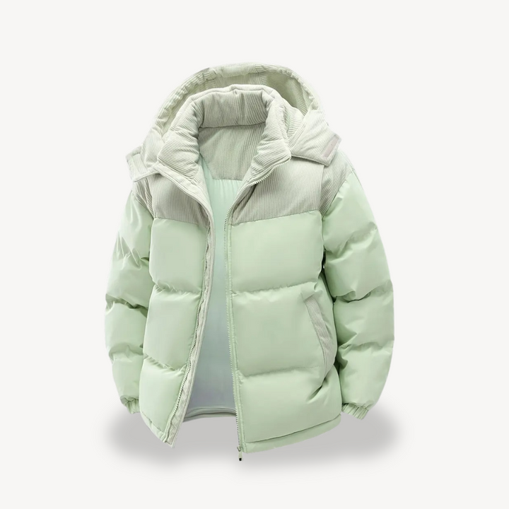 Mens Puffer Jacket Corduroy Hooded Casual Fit