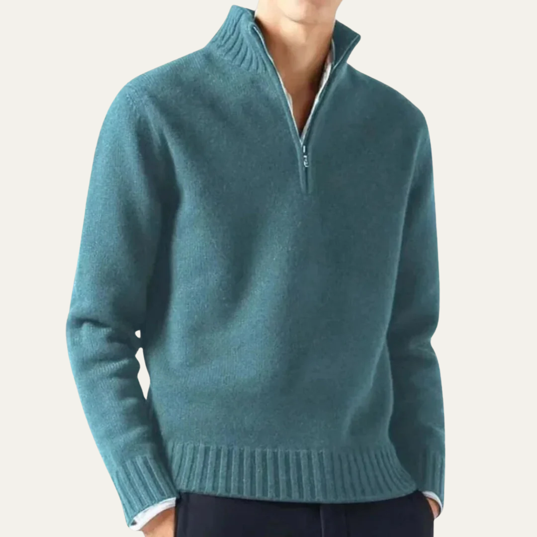 Mens Sweater Ribbed Collar Quarter Zip