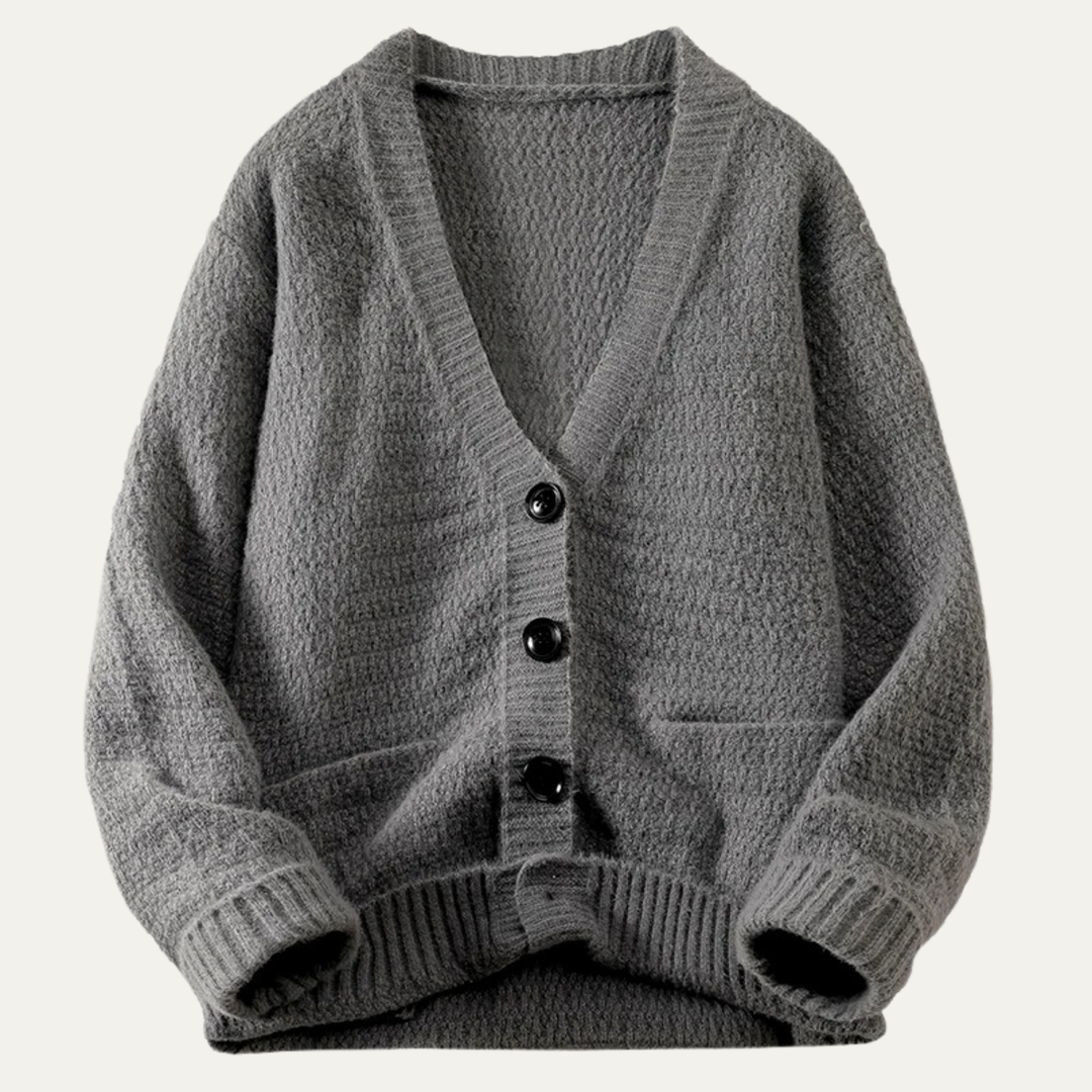 Mens Knitted Button-Up Cardigan Wool Blend Winter - BritishMode