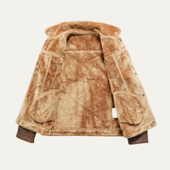 Mens Vintage Leather Jacket with Shearling Collar