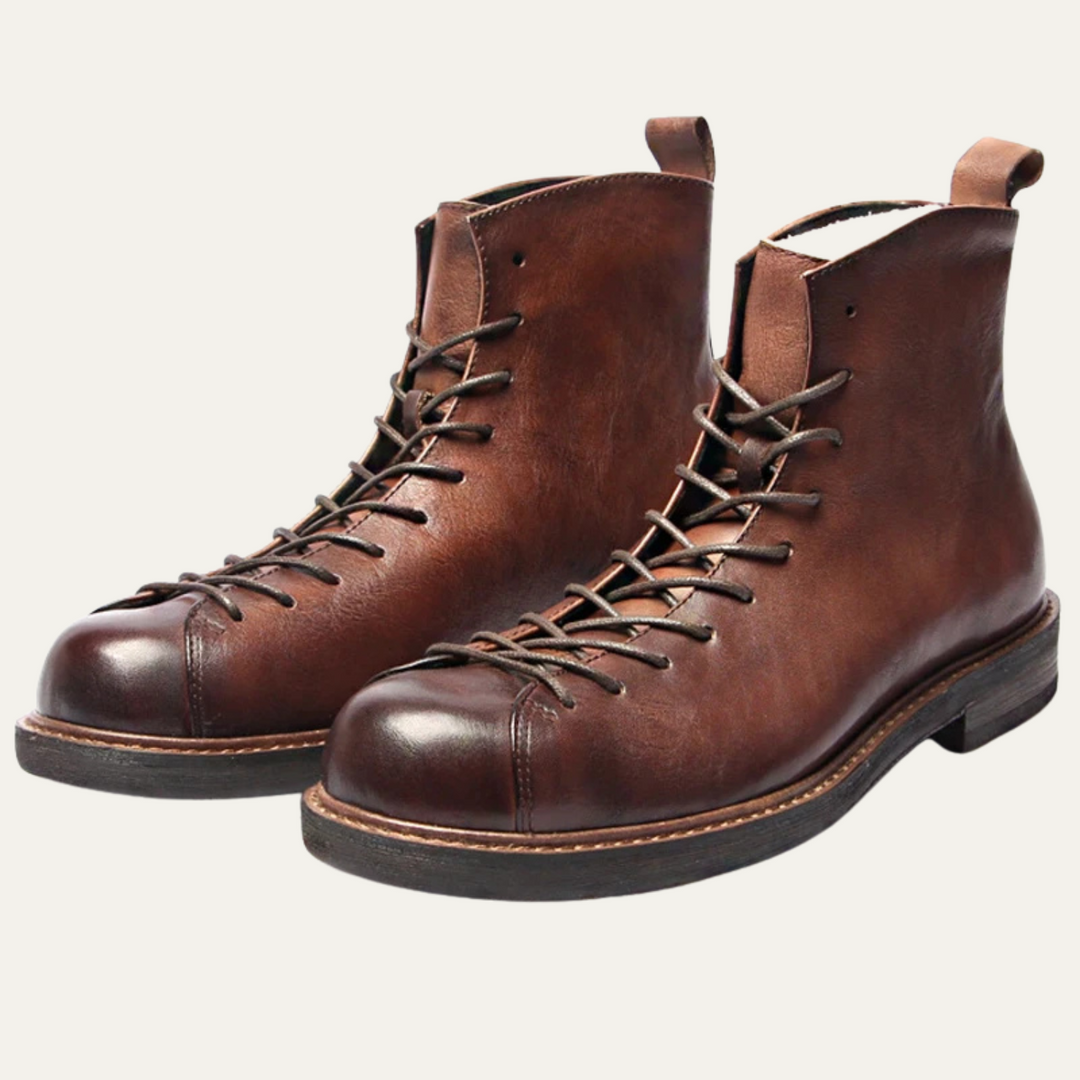 Mens Outdoor Leather Lace-Up Boots Rugged Style