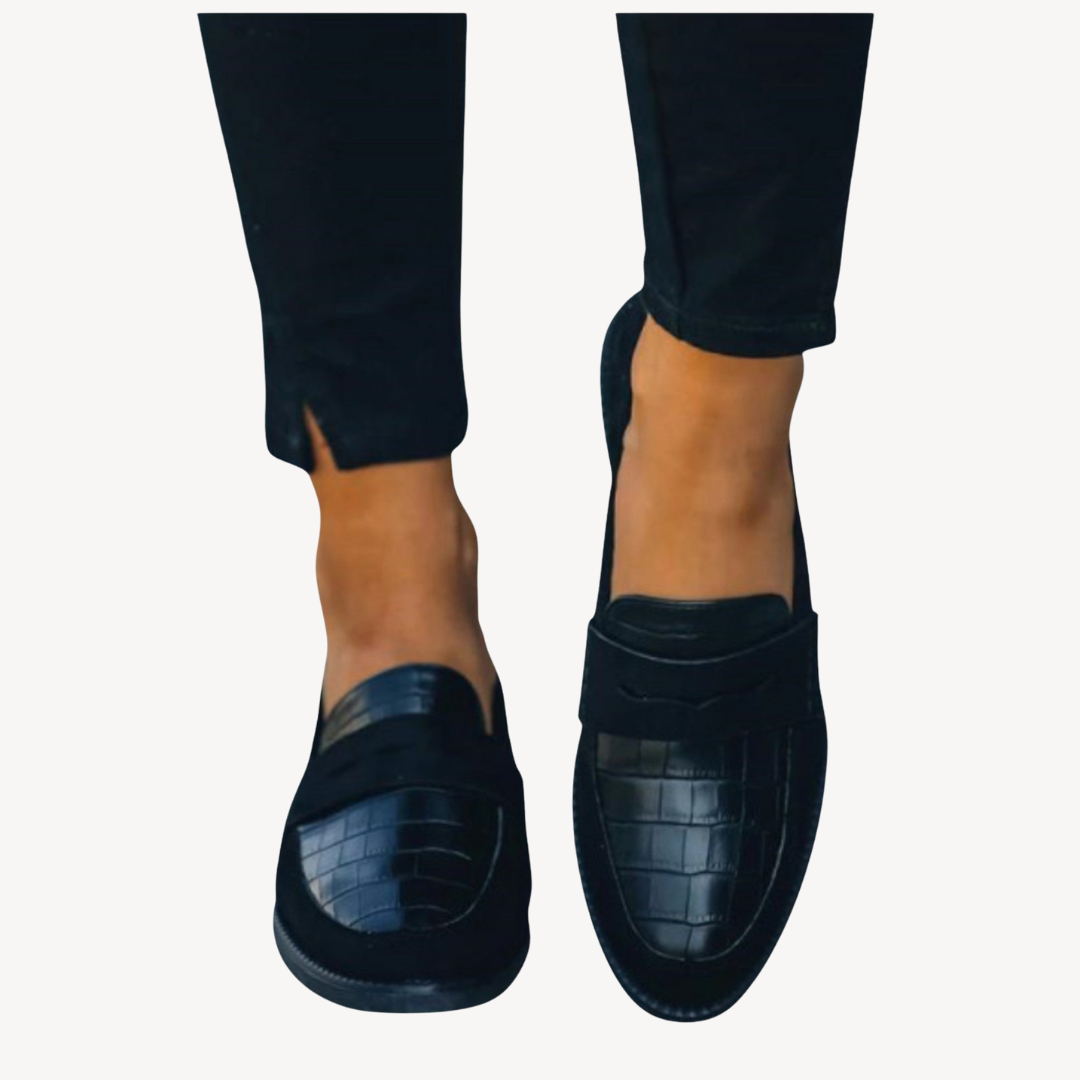 Womens Orthopedic Leather Loafers Croc Pattern Flats - BritishMode