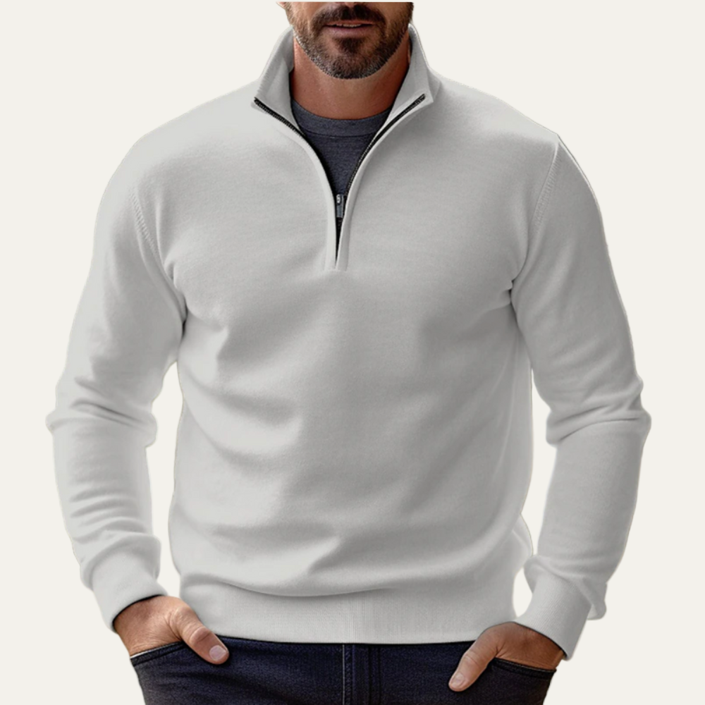 Mens Pullover Sweater Stand Collar Quarter Zip