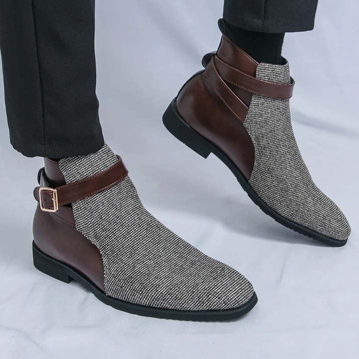 Mens Chelsea Boots Leather Buckle Modern Fit