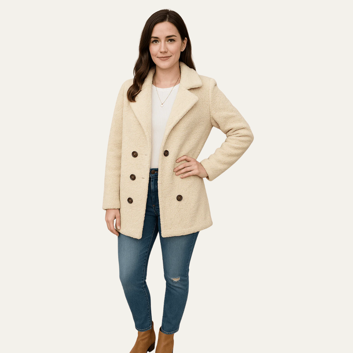 Womens Peacoat Textured Double-Breasted Classic Fit