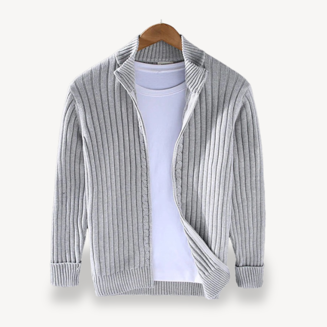 Mens Knit Zip Cardigan Striped Fit - BritishMode
