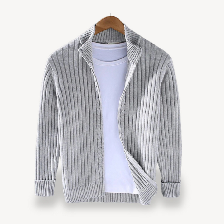 Mens Knit Zip Cardigan Striped Fit - BritishMode